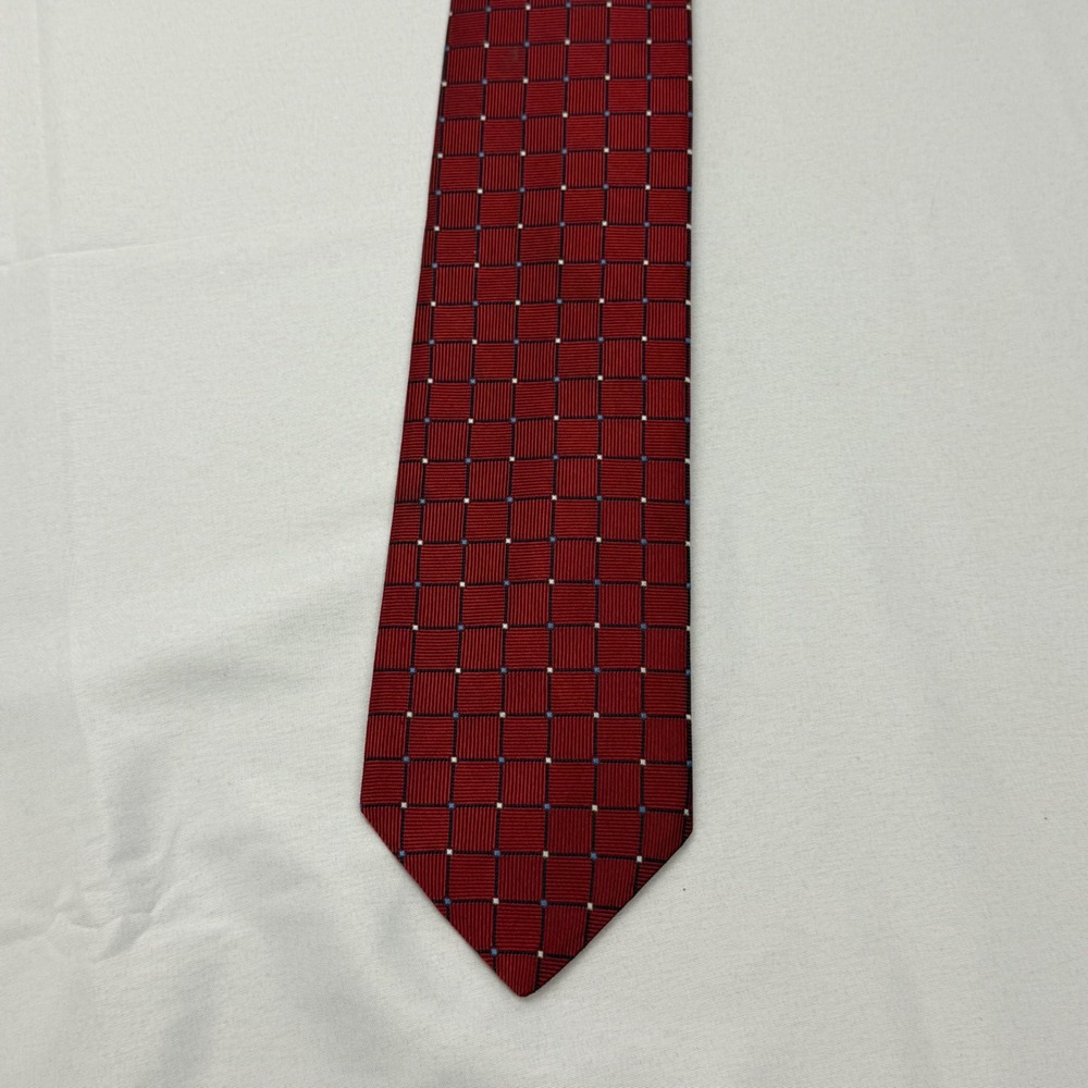Brooks Brothers Necktie Mens 61"x3.5" Red Silk Geometric‎ Square Pattern 346 Tie